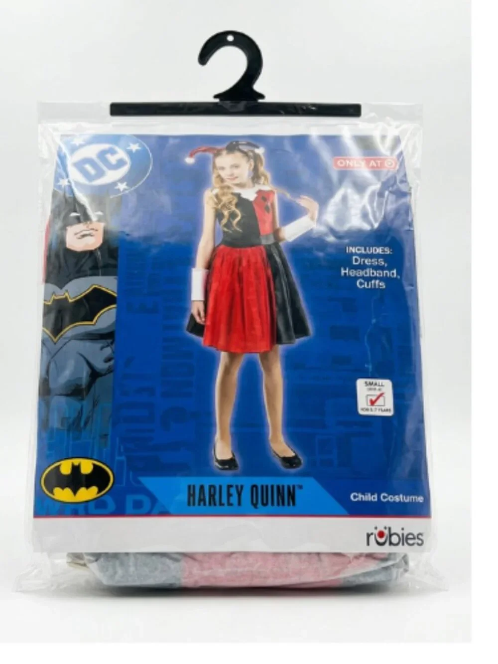 DC Comics Harley Quinn Costume Girls Small 6 Dress Headband Cuffs Rubies NWT